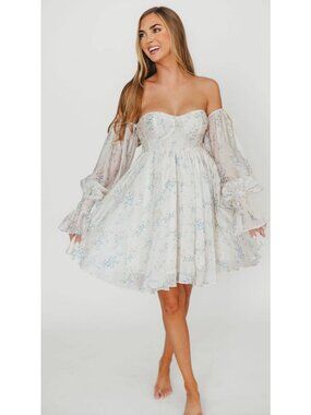 NWT Worth Collective Kennedy Floral Mini Dress White Bump Friendly XS $128 [jb]